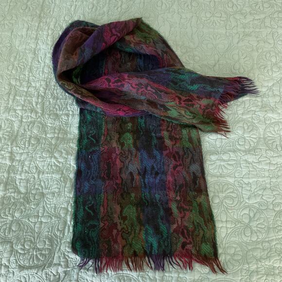 Womens Fringed Oil Slick style Snakeskin print scarf rectangle 62 x 13 - Picture 6 of 7